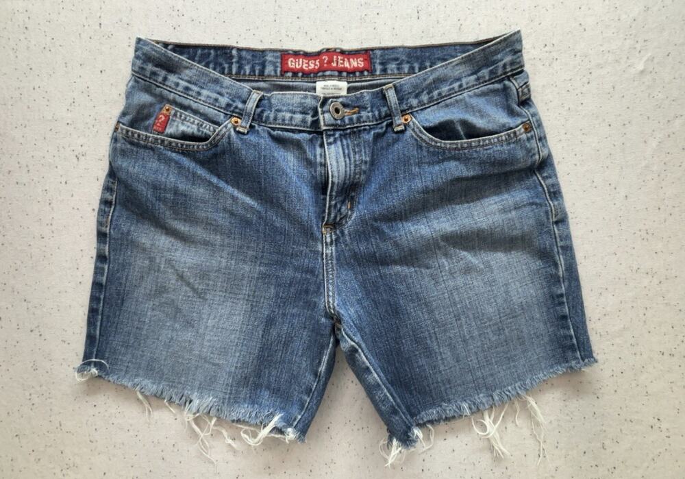 Vtg 90s Guess Jeans Denim Cutoff Shorts Size 31 Blue Raw Hem Frayed Jorts Cotton